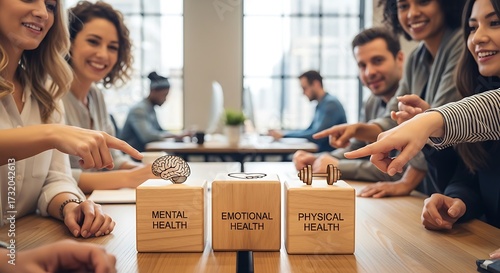 Diverse team emphasizes mental emotional and physical health in the workplace meeting