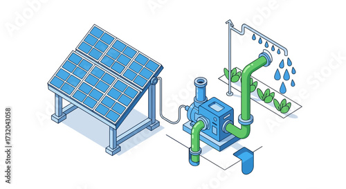 Solar Powered Irrigation System Illustration for Sustainable Agriculture