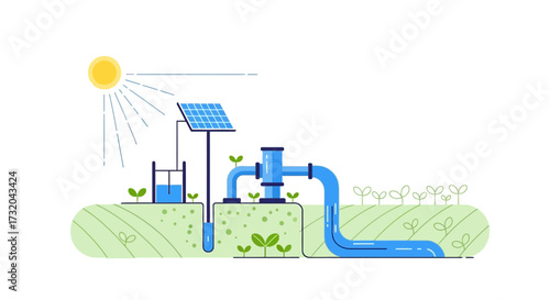 Sustainable irrigation system powered by solar energy illustration