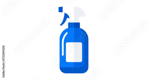 Vector graphic of a blue spray bottle, with a customizable white label