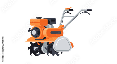 Vibrant illustration of agricultural equipment, garden tiller for farm use