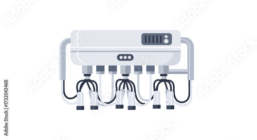 Vector illustration of modern automated milking system on white background