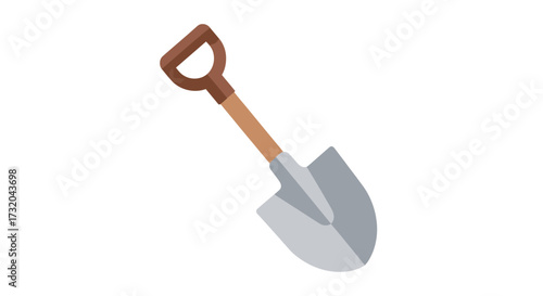 An isolated cartoon illustration of a shovel on a plain white backdrop