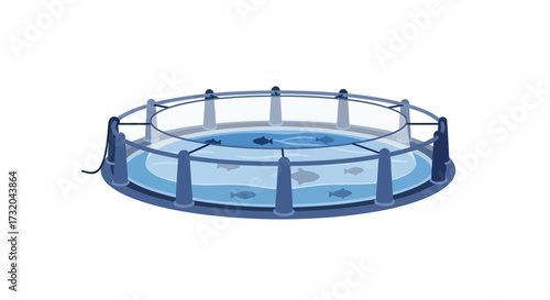 Circular aquaculture system with fish inside, marine cultivation setup