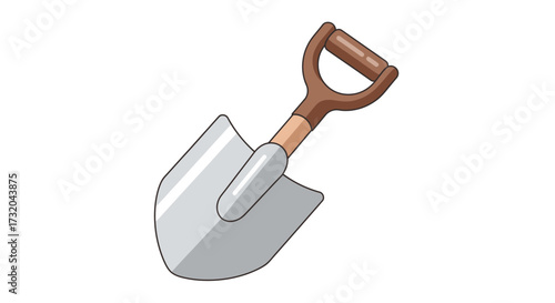 Cartoon style illustration of a shovel, isolated on a white background