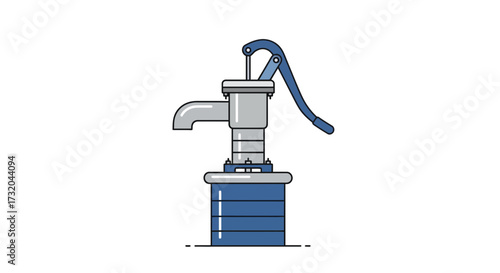 Detailed line art illustration of a vintage water pump on white backdrop