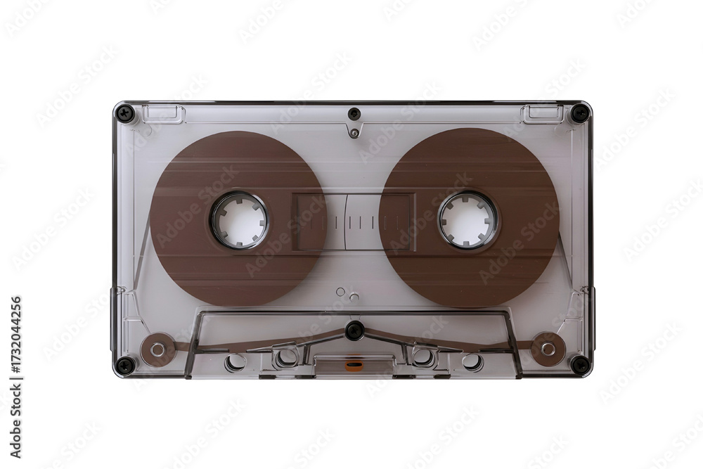 Fototapeta premium Vintage cassette tape audio recording medium isolated on transparent background