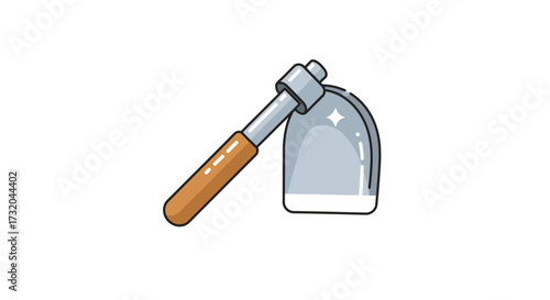 Illustration of a Gardening Hoe with Wooden Handle and Metallic Blade