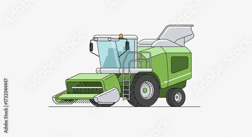 Illustration of a Green Combine Harvester for Farming and Agriculture