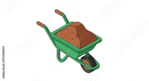 Illustration of a Green Wheelbarrow Filled with Soil Ready for Gardening