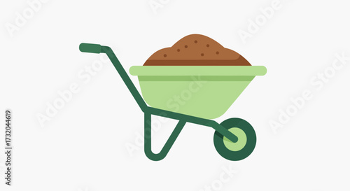 Illustration of a wheelbarrow with soil, gardening tool equipment