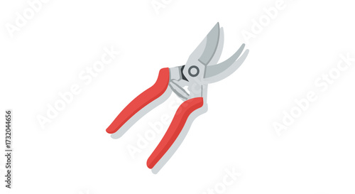 Illustration of gardening pruners with red handles on a white backdrop