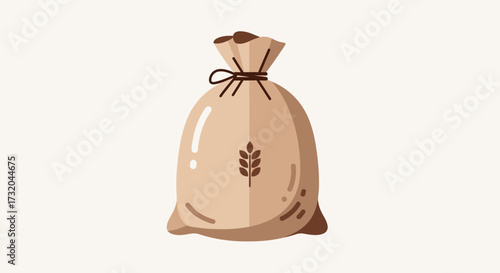 Illustration of grain sack tied with rope, brown beige tone background