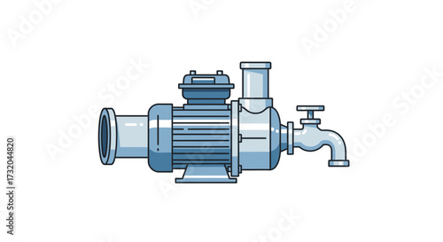 Isolated electric water pump with pipeline fitting and faucet illustration