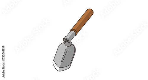 Isolated garden tool illustration featuring a hand hoe with wooden handle