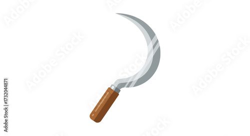 Isolated graphic vector sickle with wooden handle on clean background