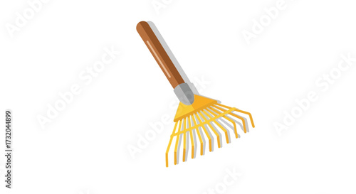 Isolated illustration of a classic yellow garden rake with wooden handle