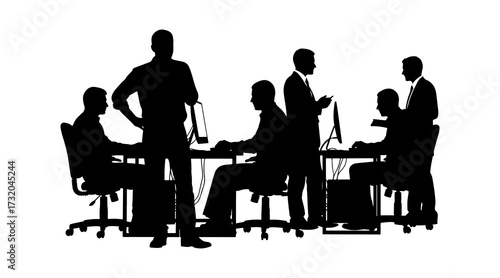 Business team silhouette working in modern office. businessman teamwork.
