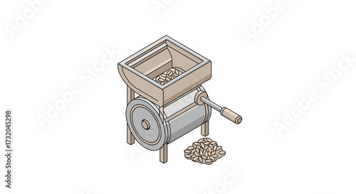Isometric grinder illustration for culinary usage and kitchen preparation