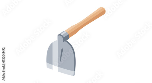 Isometric illustration of a gardening hoe, tool for cultivating soil