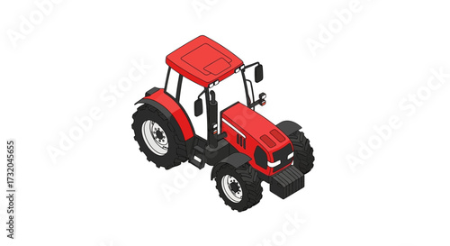Isometric Illustration of a Red Tractor on a White Background perfect for visuals