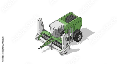 Isometric Illustration of an Eco-Friendly Green Forage Harvester Vehicle