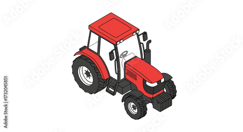 Isometric Red Tractor Illustration for Agricultural and Farming Concepts