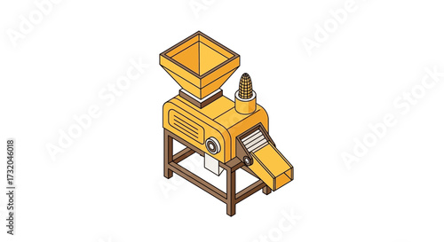 Isometric vector illustration of corn processing machine for agricultural