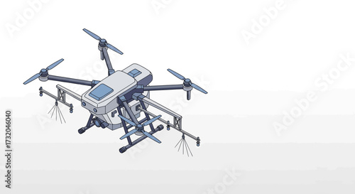 Isometric view of a farm sprayer drone for precision agriculture tasks