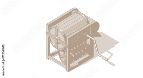 Isometric vintage hand-cranked washing machine illustration concept
