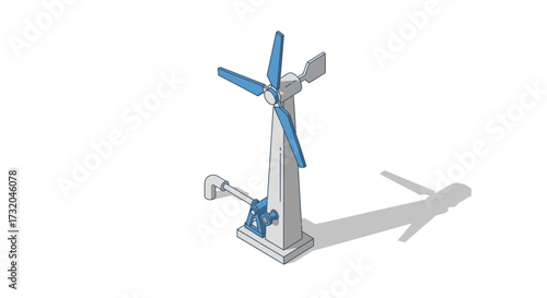 Isometric windpump illustration of renewable energy conversion system