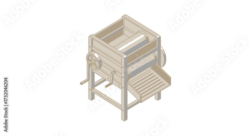Minimalist isometric illustration of a vintage agriculture machine object