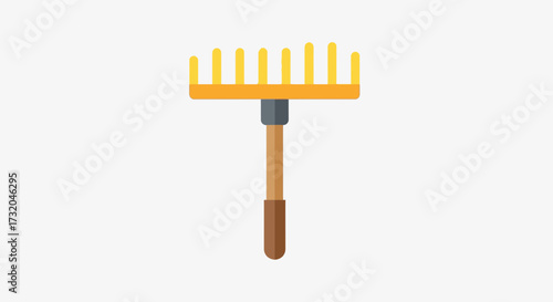 Modern flat design illustration of a garden rake with a brown handle