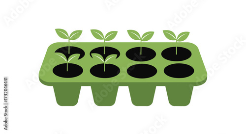 Seedling tray illustration showing new plants in organic propagation