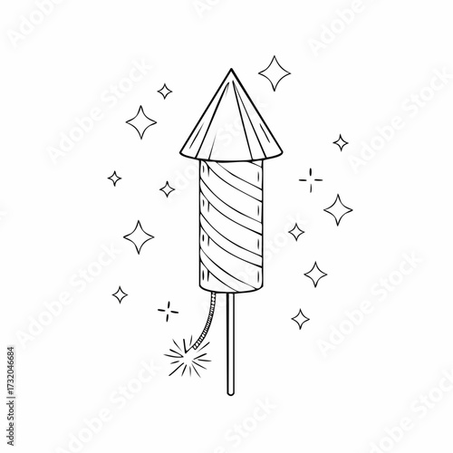 Hand-drawn firecracker exploding symbolizing celebration and festival.