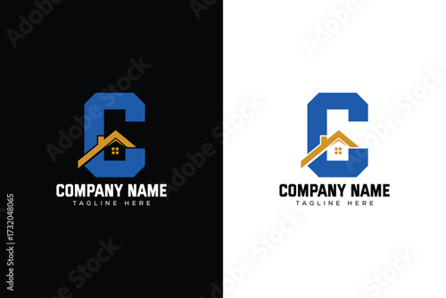 Building logo with letter c and house icon for real estate company