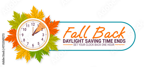 Fall Back. daylight saving time ends 2025 background or banner design template. Daylight Saving Time is Over. The clock turns back one hour on November 2, 2025. Fall back concept banner. Vector