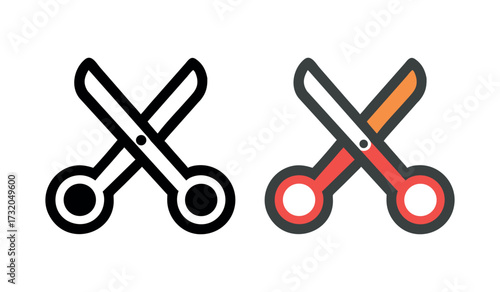 Scissors Icon Vector Set, Cutting Tool Symbol Graphic, Flat Office Scissors Illustration, Minimal and Colored Scissors Icons, UI Scissors Tool