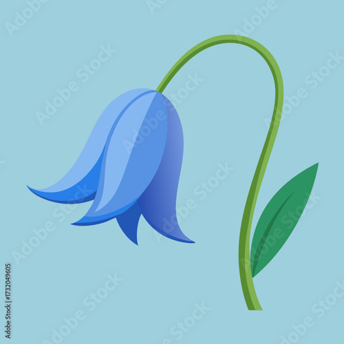 Bluebell Flower Illustration on Light Blue Background Keywords: bluebell, flower, bloom, nature