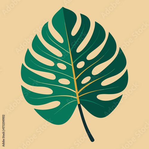 Green Monstera Leaf on Beige Background tropical plant