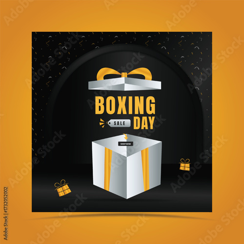  boxing day sale social media post design with opened gift box. free stock illustration for greeting card, ad, promotion, poster, flier, blog, article, social media, marketing