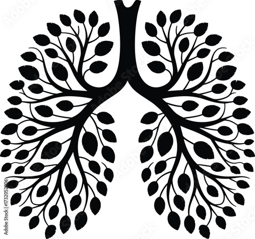 Artistic representation of lungs as a branching tree with leaves