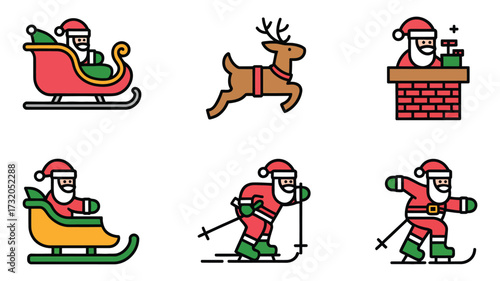 Vector art of santa claus vector illustration set collection of santa claus in sleigh, chimney, skiing, and other activities