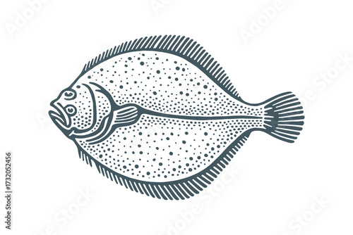 Flatfish side view engraving style vector illustration