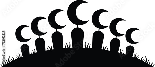 Crescent moon gravestones on a hilltop silhouette