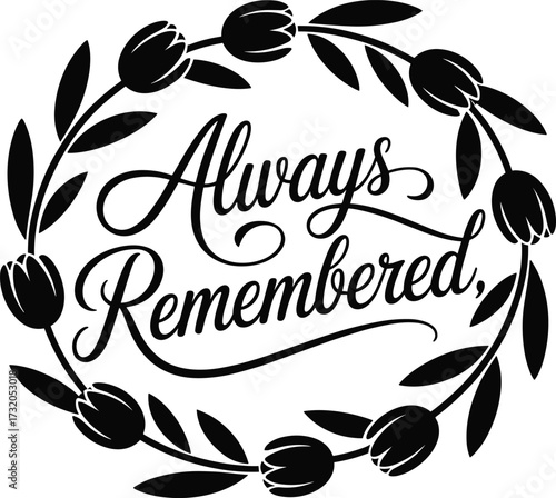 Elegant floral wreath with always remembered script