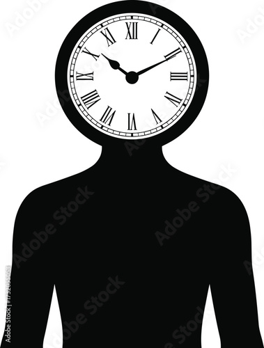 Silhouette of a person with a clock for a head