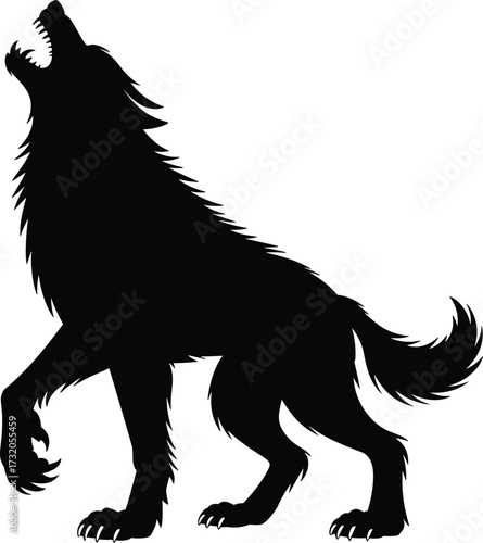 Silhouette of a wolf howling at the moon with a textured effect