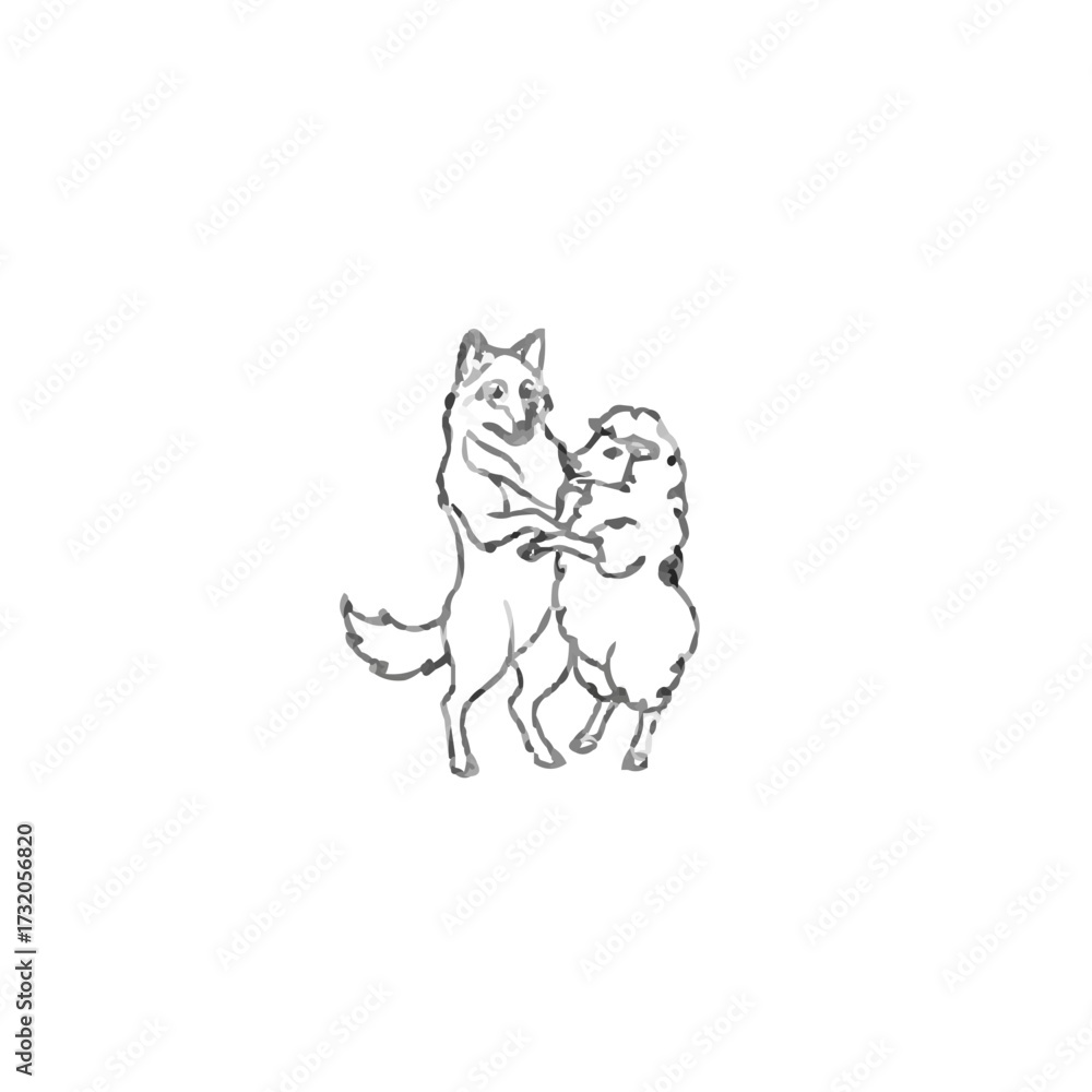 Fototapeta premium Dancing Wolf and Sheep Minimalist Vector