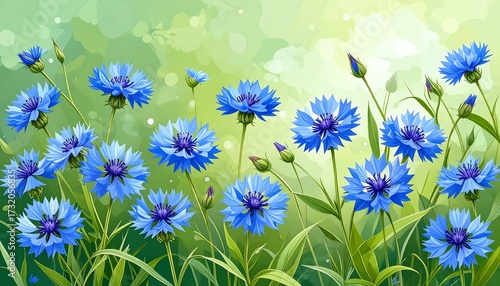 Fototapeta Naklejka Na Ścianę i Meble -  Blue cornflowers in a summer meadow